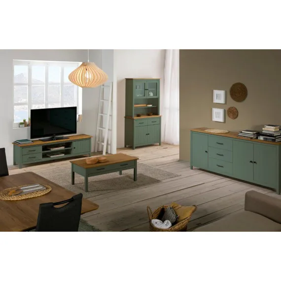 Olivově zelený borovicový konferenční stolek Marckeric Miranda 100 x 55 cm